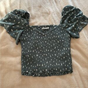 A&F Blue Patterned Puff Sleeve Top